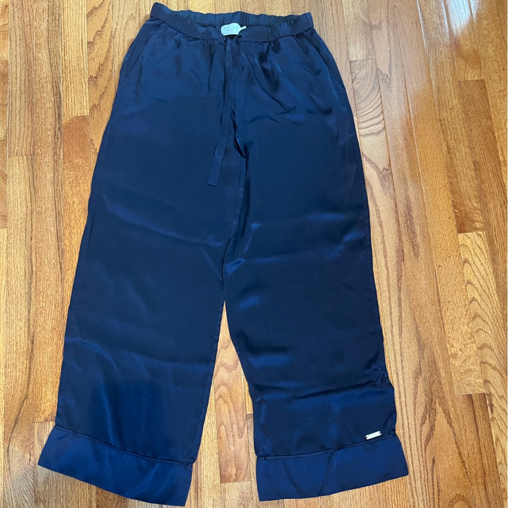 Women's Navy Silk Pajama Pants